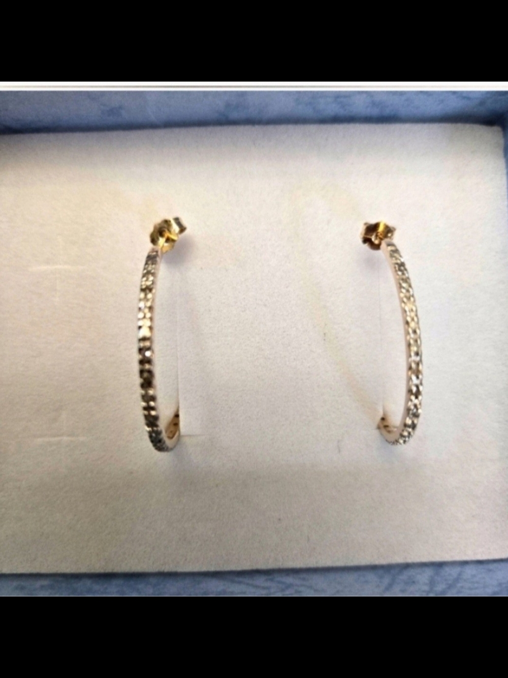 10kt Solid Yellow Gold Diamond Hoops - Picture 6 of 11